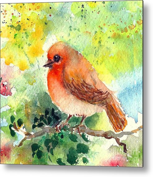 Spring Metal Print featuring the painting Spring Robin by Asha Sudhaker Shenoy