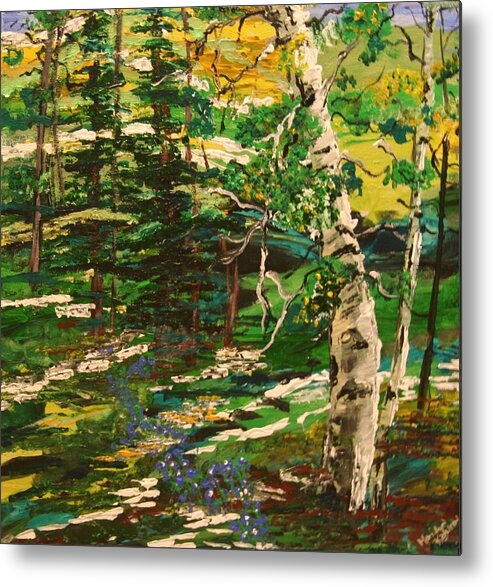 Impressionist Aspen Metal Print featuring the painting Springtime in the Rockies by Marilyn Quigley