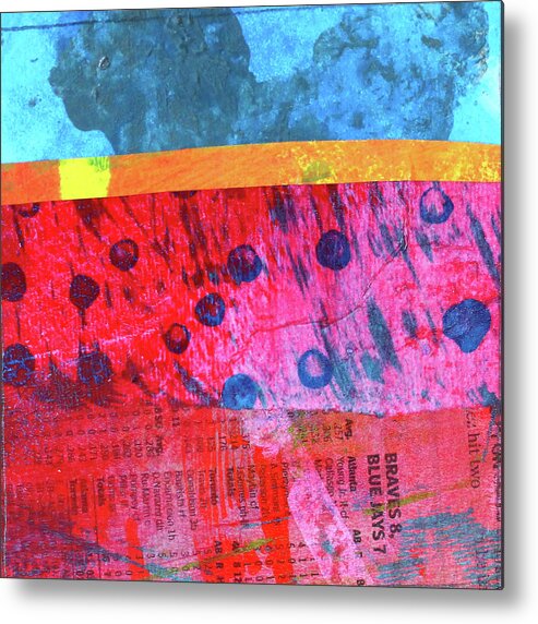 Magenta Abstract Collage Metal Print featuring the painting Square Collage No. 12 by Nancy Merkle