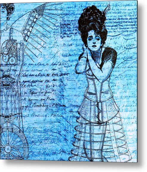 Steampunk Metal Print featuring the mixed media Steampunk Girls in Blues by Nikki Marie Smith