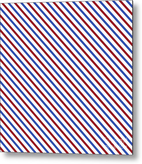 Simple Metal Print featuring the digital art Stripes Diagonal Carmine Red Cobalt Blue Simple Modern by Beverly Claire Kaiya
