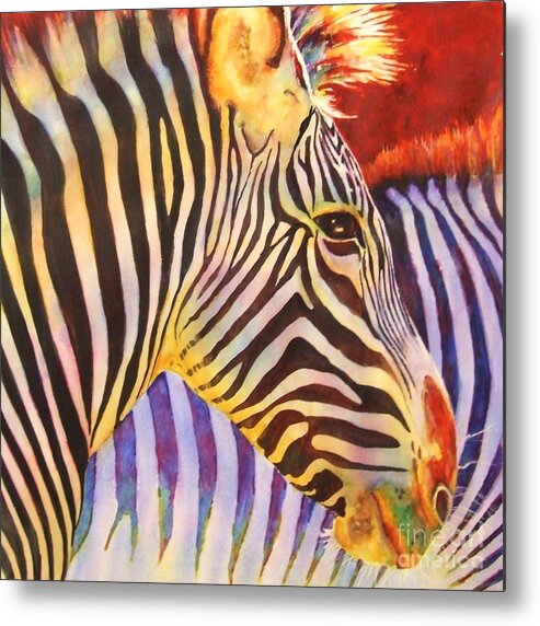 Zebra Metal Print featuring the painting Stripes by Greg and Linda Halom