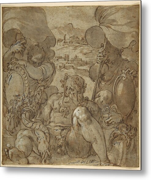 Jacopo Zucchi Metal Print featuring the drawing Study for the Allegory of San Gimignano and Colle Val d'Elsa by Jacopo Zucchi