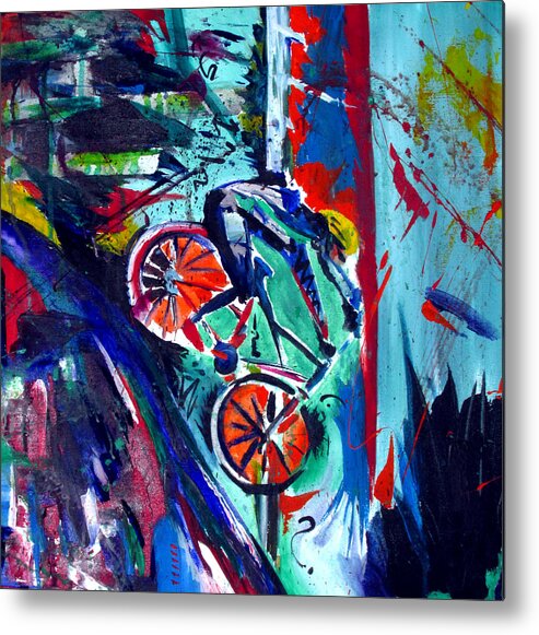 Downhill Mountain Biking Metal Print featuring the painting Summer Cycling by John Gholson