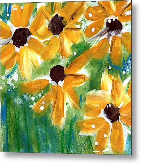 Sunflowers Metal Print featuring the painting Sunflowers by Linda Woods