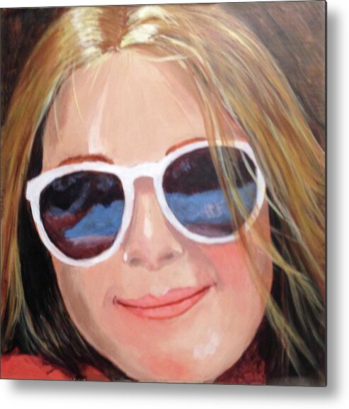 Portrait Metal Print featuring the painting Sunglass reflections by Donna Tucker