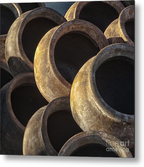 Square Metal Print featuring the photograph Sunlit Pottery by Sandra Bronstein