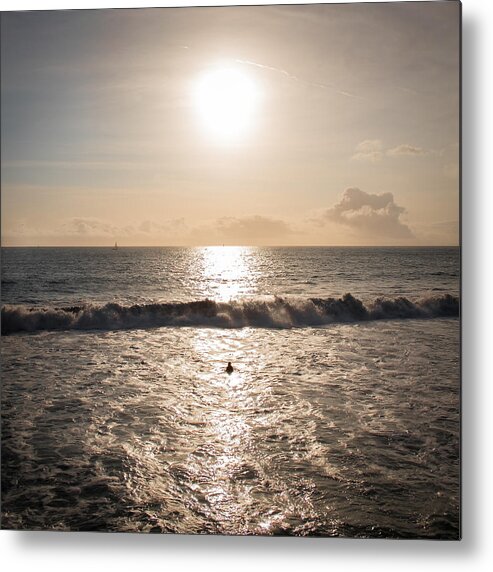 Alone Metal Print featuring the photograph Surfer at sunset - Los Angeles, United States - Color street photography by Giuseppe Milo