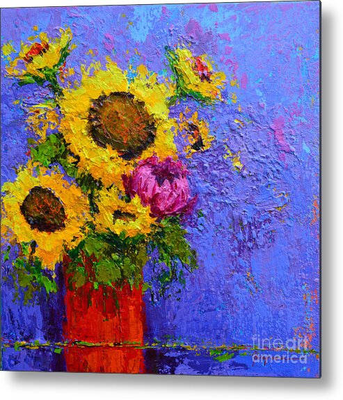 Wall Art Metal Print featuring the painting Surrounded by Joy - Modern Floral Impressionist Palette Knife work by Patricia Awapara