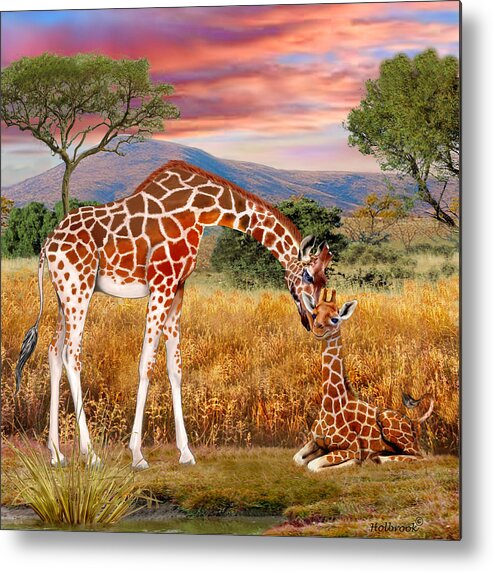 Giraffe Metal Print featuring the digital art Tall Love From Above by Glenn Holbrook