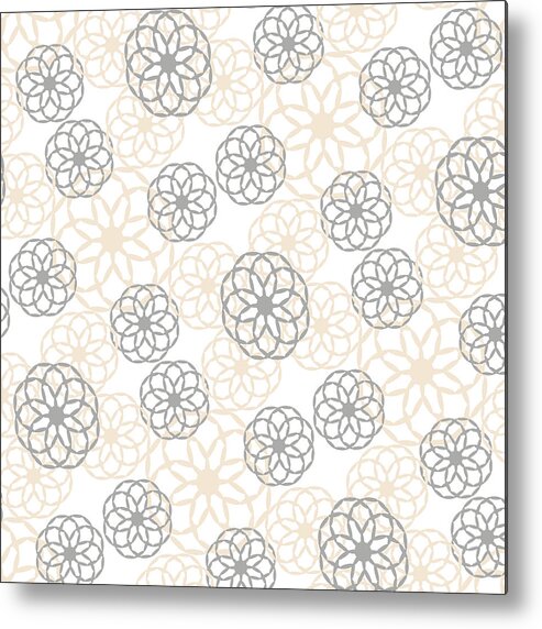 Floral Patterns Metal Print featuring the mixed media Tan And Silver Floral Pattern by Christina Rollo