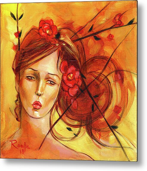 Woman Metal Print featuring the painting Tea Rose by Jacqueline Hudson