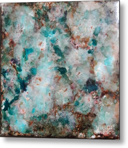 Alcohol Metal Print featuring the painting Teal Chips by Terri Mills