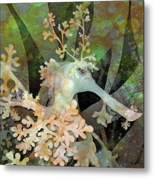 Seadragon Metal Print featuring the digital art Teal Leafy Sea Dragon by Sand And Chi