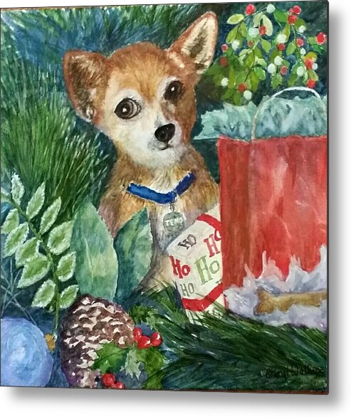 Chihuahua Metal Print featuring the painting Puppy Under the Tree by Cheryl Wallace