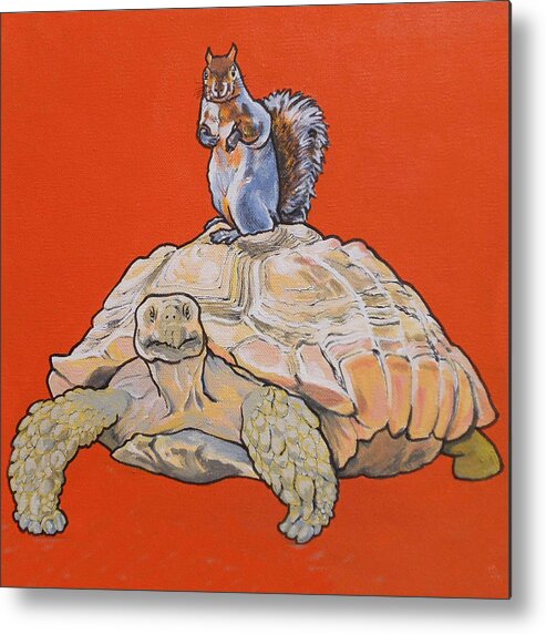 Turtle And Squirrel Metal Print featuring the painting Terwilliger the Turtle by Sharon Cromwell