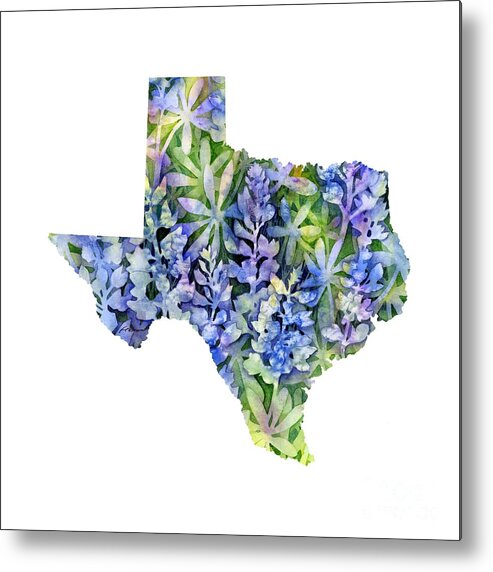 Texas Metal Print featuring the painting Texas Blue Texas Map on White by Hailey E Herrera