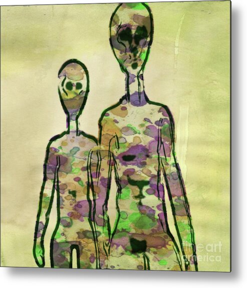 Ufo Metal Print featuring the painting The Aliens by Mary Bassett and Raphael Terra by Esoterica Art Agency