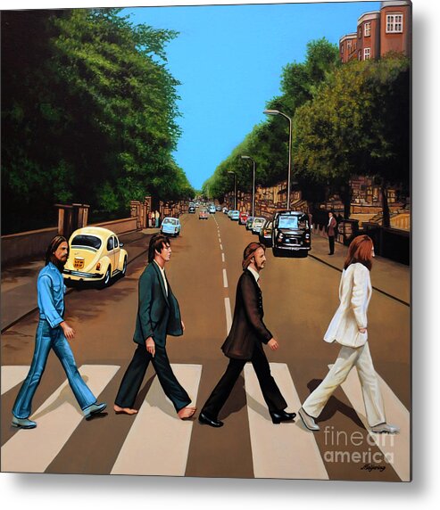 The Beatles Metal Print featuring the painting The Beatles Abbey Road by Paul Meijering