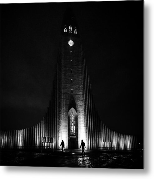 Architecture Metal Print featuring the photograph The Cathedral - Reykjavik, Iceland - Black and white street photography by Giuseppe Milo