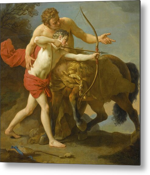 Louis-jean-francois Lagrenee Metal Print featuring the painting The Centaur Chiron instructing Achilles by Louis-Jean-Francois Lagrenee