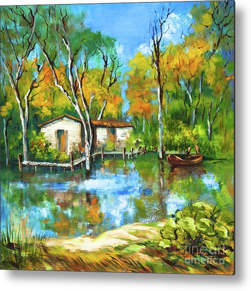 Louisiana Swamp Metal Print featuring the painting The Fishing Camp by Dianne Parks