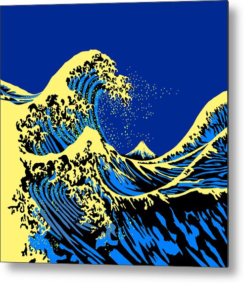 Wave Metal Print featuring the digital art The Great Hokusai Wave Pop Style Decor by Garaga Designs