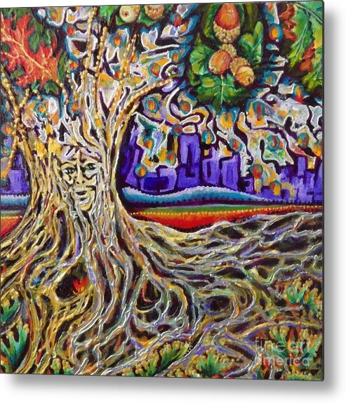 Tree Metal Print featuring the painting The Last Tree in the City by Linda Markwardt