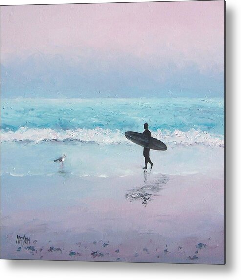 Beach Metal Print featuring the painting The Lone Surfer 2 by Jan Matson