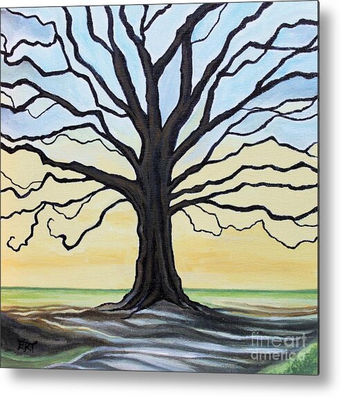 Oak Tree Metal Print featuring the painting The Stained Old Oak Tree by Elizabeth Robinette Tyndall