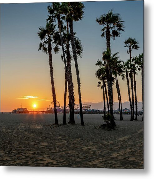 Santa Monica Pier Metal Print featuring the photograph The Pier At Sunset - Square by Gene Parks