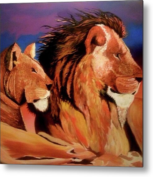 Lions In The Pride Metal Print featuring the painting The Pride by Femme Blaicasso