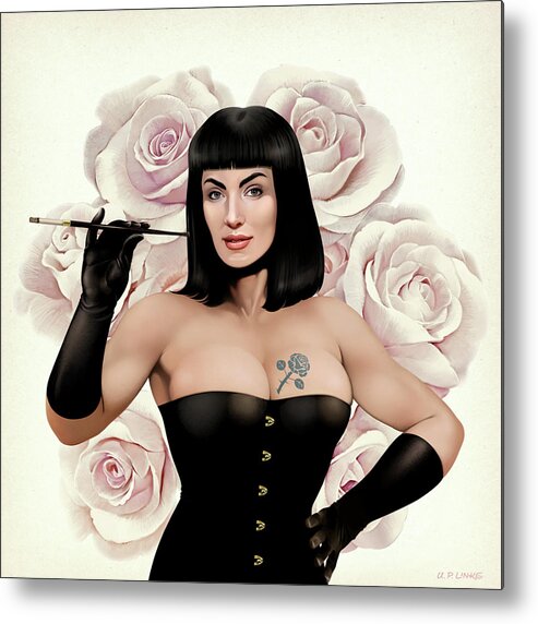Pop Metal Print featuring the mixed media The Queen Of Vintage Roses by Udo Linke