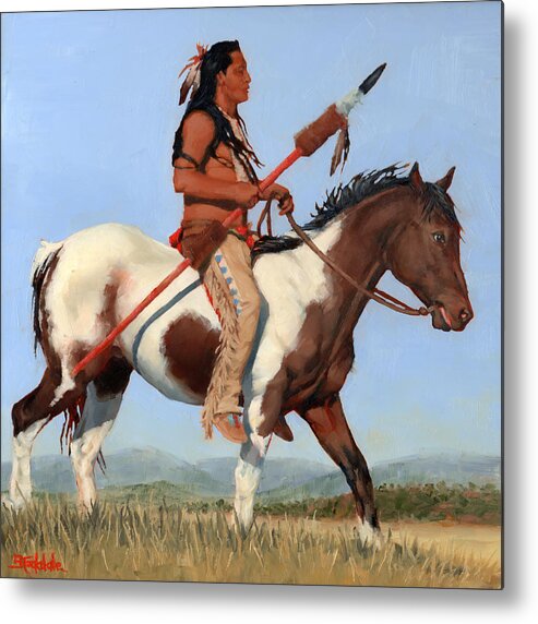 Native American Metal Print featuring the painting On The Lookout by Margaret Stockdale