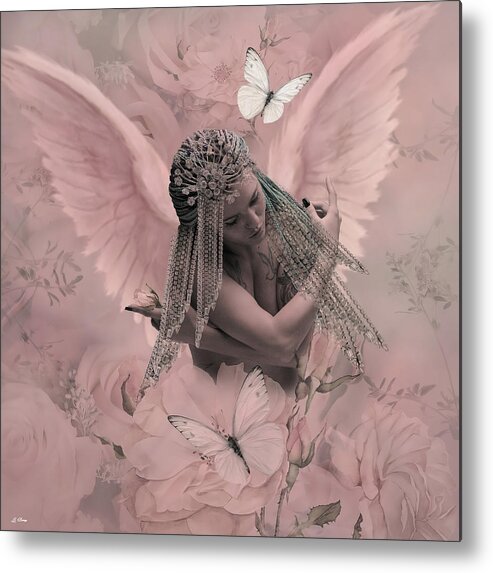 Peach Metal Print featuring the mixed media The Sensually Shy Angel by Gayle Berry