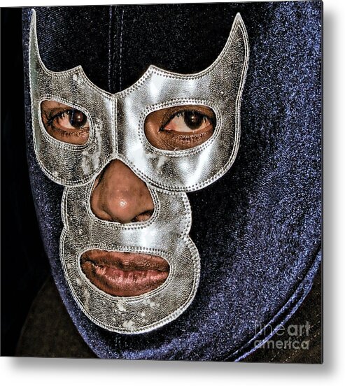 The Stare Of A Masked Luchador Metal Print featuring the photograph The Stare of a Masked Luchador by Jim Fitzpatrick