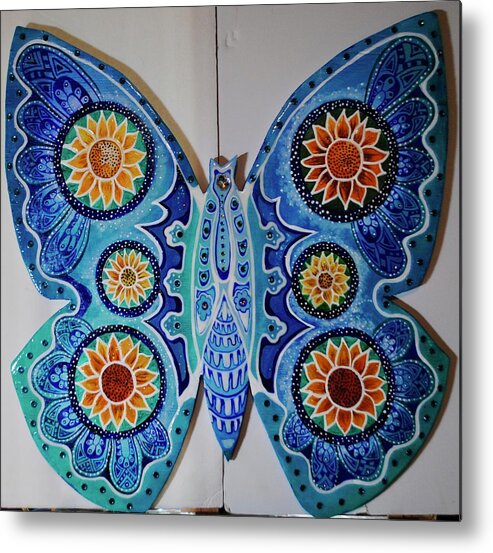 Art On Wood Metal Print featuring the painting The Summer Butterfly by Patricia Arroyo