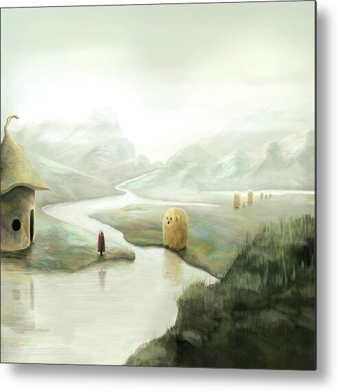 Landscape Metal Print featuring the digital art The Visitors by Catherine Swenson