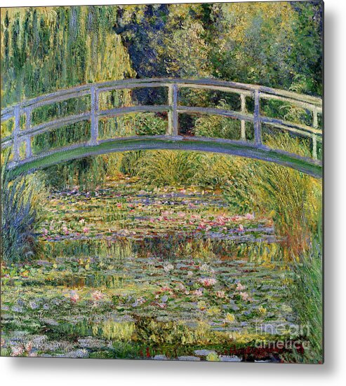 The Metal Print featuring the painting The Waterlily Pond with the Japanese Bridge by Claude Monet
