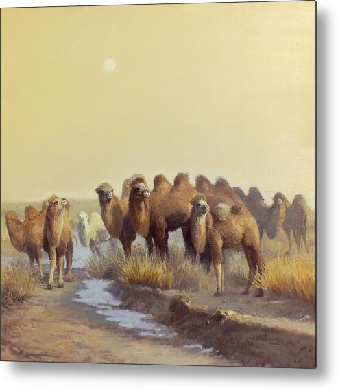  Camel Metal Print featuring the painting The winter of desert by Chen Baoyi