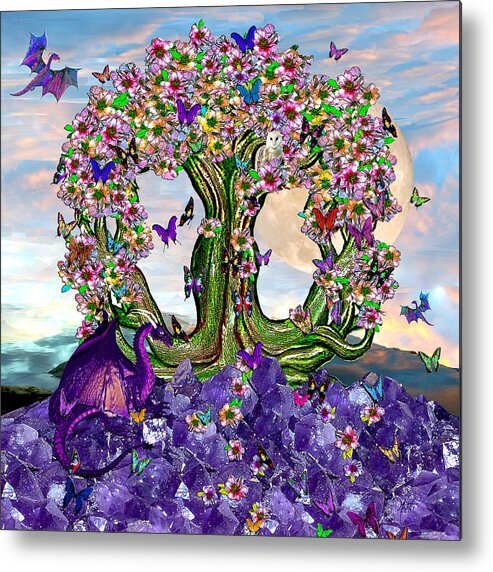 Dragon Metal Print featuring the mixed media The World Tree Spring Equinox Dragons by Michele Avanti