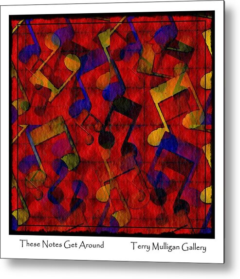 Notes Metal Print featuring the digital art These Notes Get Around ... Red by Terry Mulligan