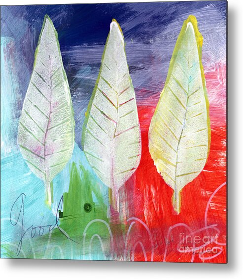 Abstract Metal Print featuring the painting Three Leaves Of Good by Linda Woods