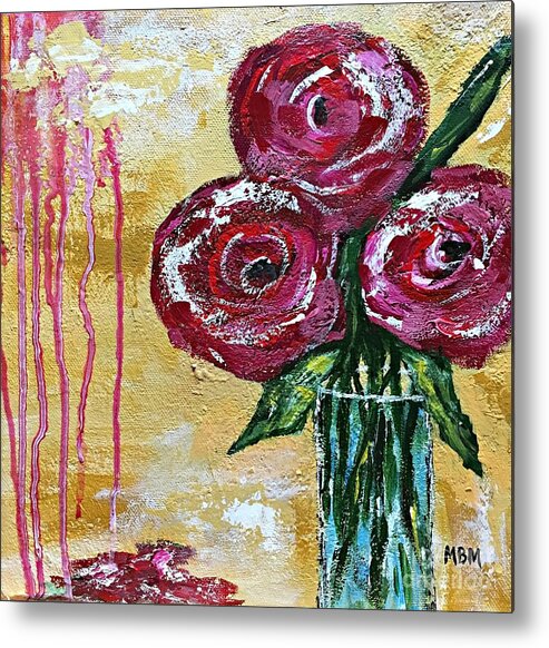 Roses Metal Print featuring the painting Three Roses by Mary Mirabal