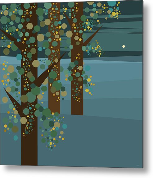 Three Trees In Gold Metal Print featuring the digital art Three Trees With Gold by Val Arie
