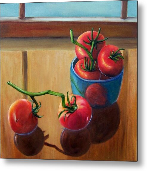 Tomatoes Metal Print featuring the painting Tomatoes Fresh Off the Vine by Susan Dehlinger