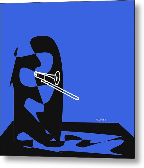 Trombone Lessons Metal Print featuring the digital art Trombone in Blue by David Bridburg