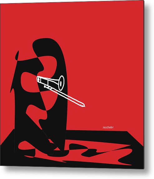 Jazzdabri Metal Print featuring the digital art Trombone in Red by David Bridburg
