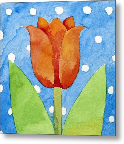 Flower Metal Print featuring the painting Tulip blue white spot background by Jennifer Abbot
