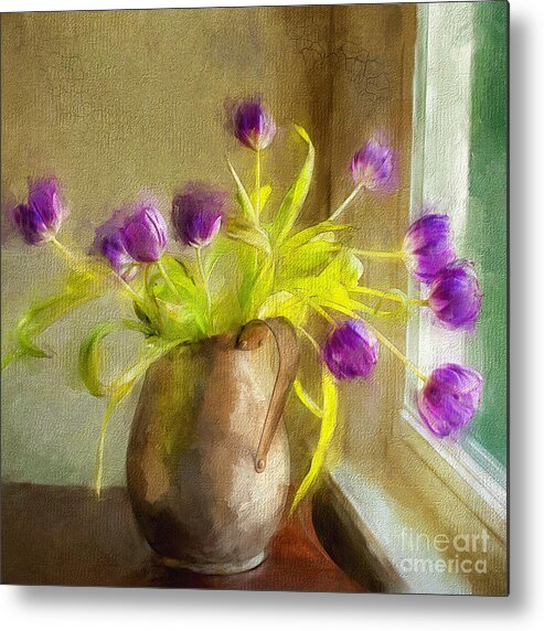 Tulip Metal Print featuring the mixed media Tulips Arrayed by Terry Rowe
